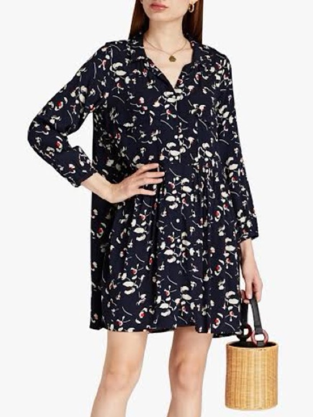 ba&sh Soka Gathered Crepe Mini Shirt Dress